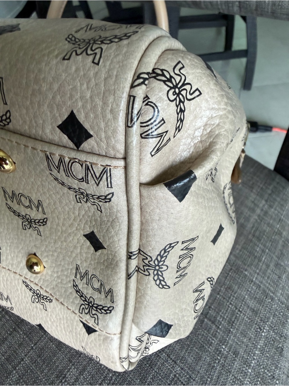 MCM Beige Satchel with Pink and Mint Center Stripe - Picture 10 of 15